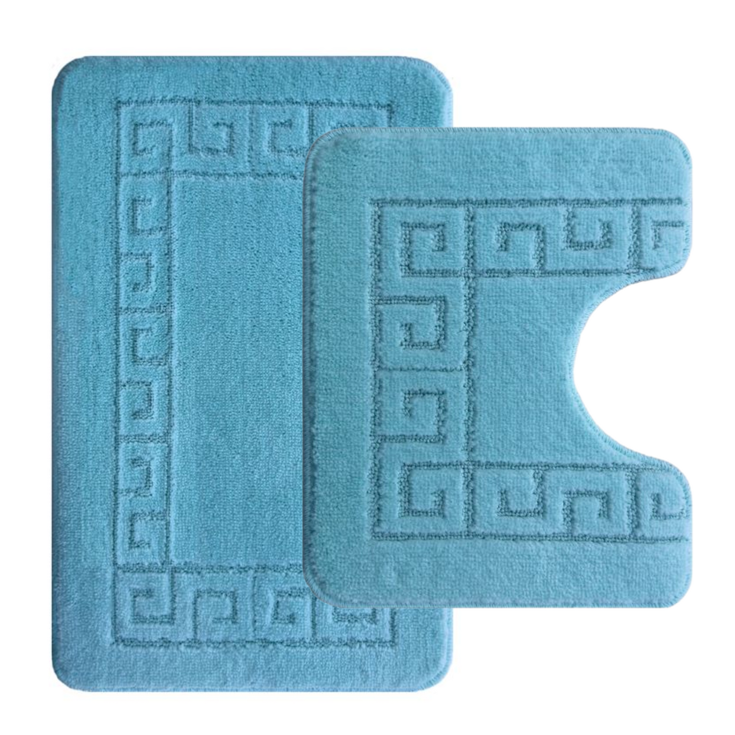 Ambience Products Bath and Toilet Mat Set New Greek Rug Non-slip Style 2 Piece Bath Mats for Bathroom Carpet (Aqua)