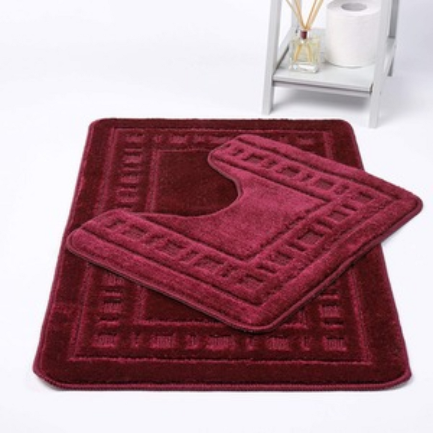 Ambience Products Bath and Toilet Mat Set New Greek Rug Non-slip Style 2 Piece Bath Mats for Bathroom Carpet (Aqua)