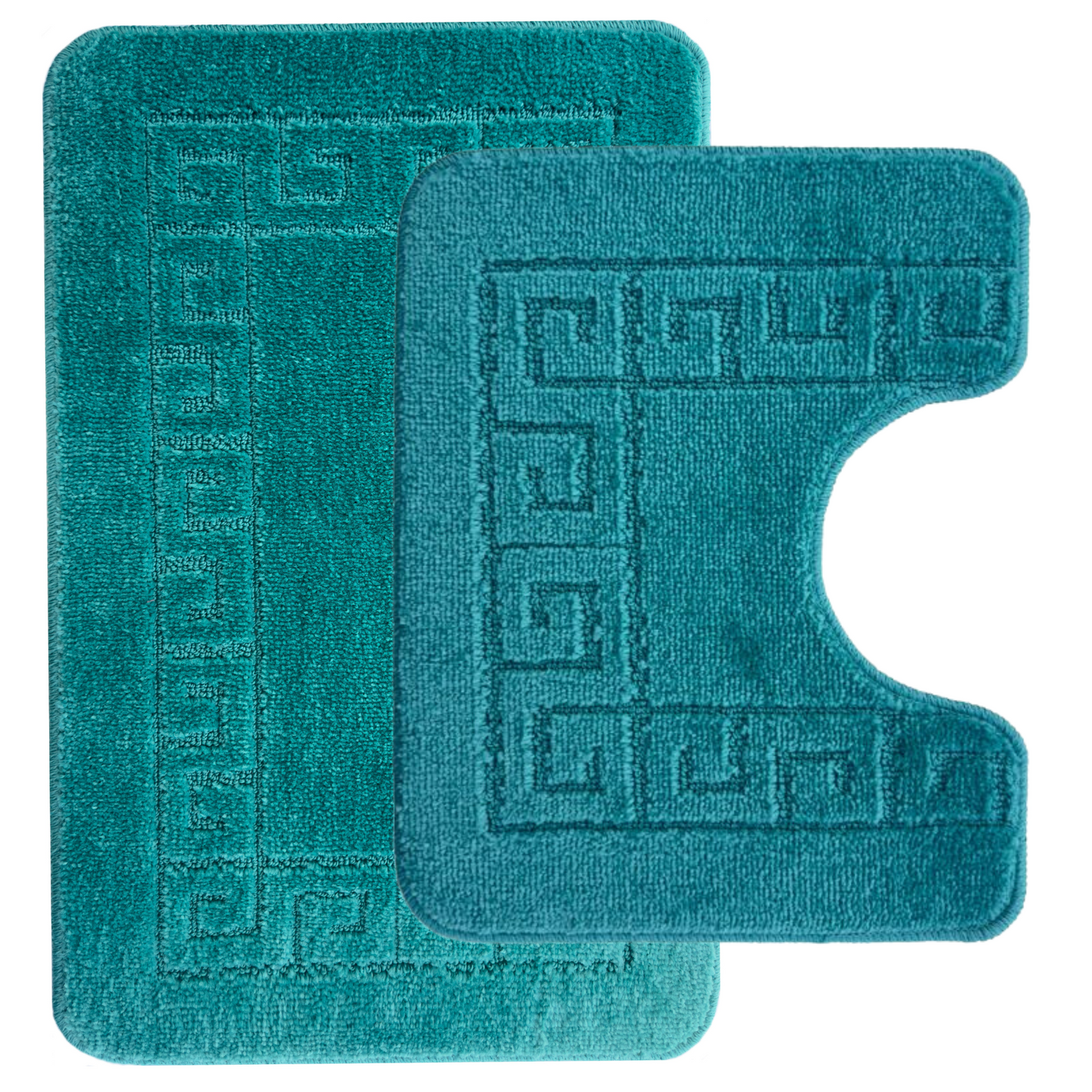 Ambience Products Bath and Toilet Mat Set New Greek Rug Non-slip Style 2 Piece Bath Mats for Bathroom Carpet (Aqua)