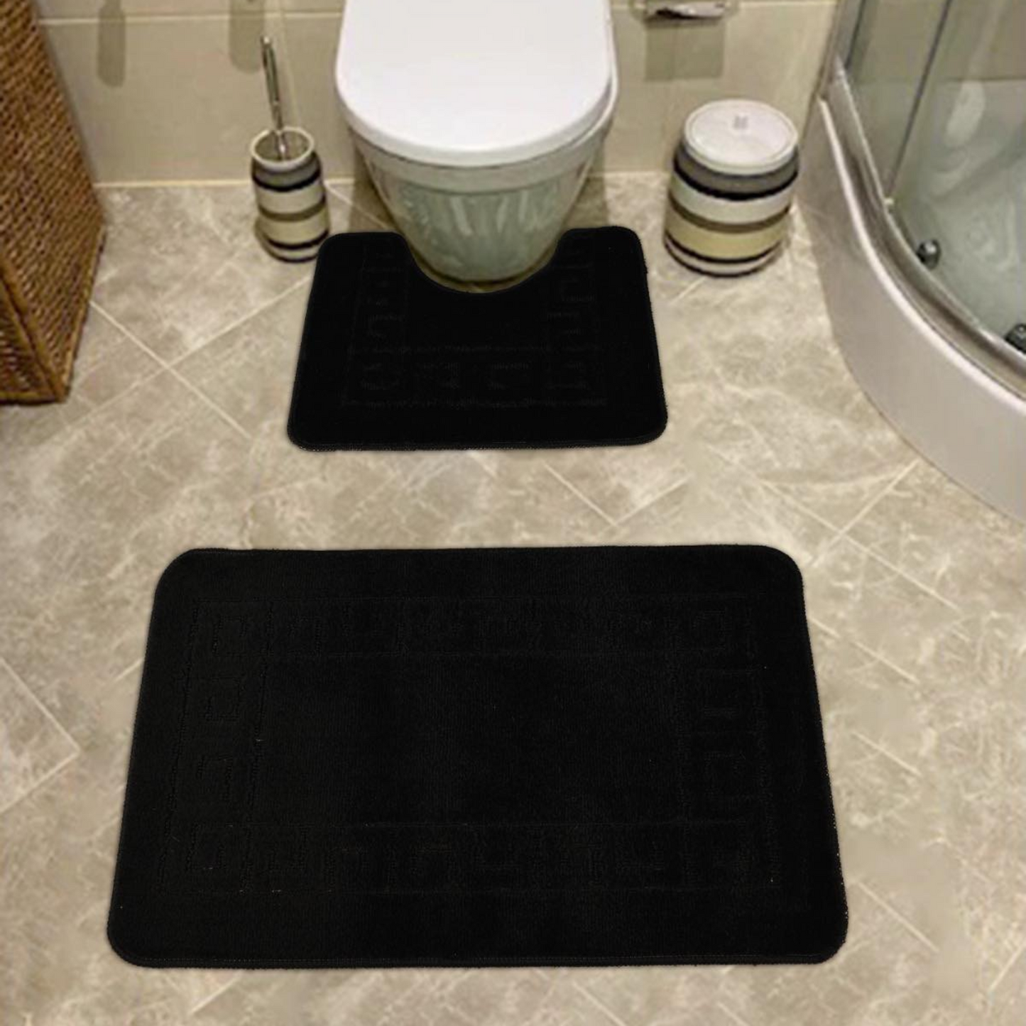 Ambience Products Bath and Toilet Mat Set New Greek Rug Non-slip Style 2 Piece Bath Mats for Bathroom Carpet (Aqua)