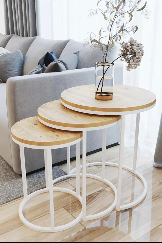 Set of 3 Handmade Round Nest Of Tables.