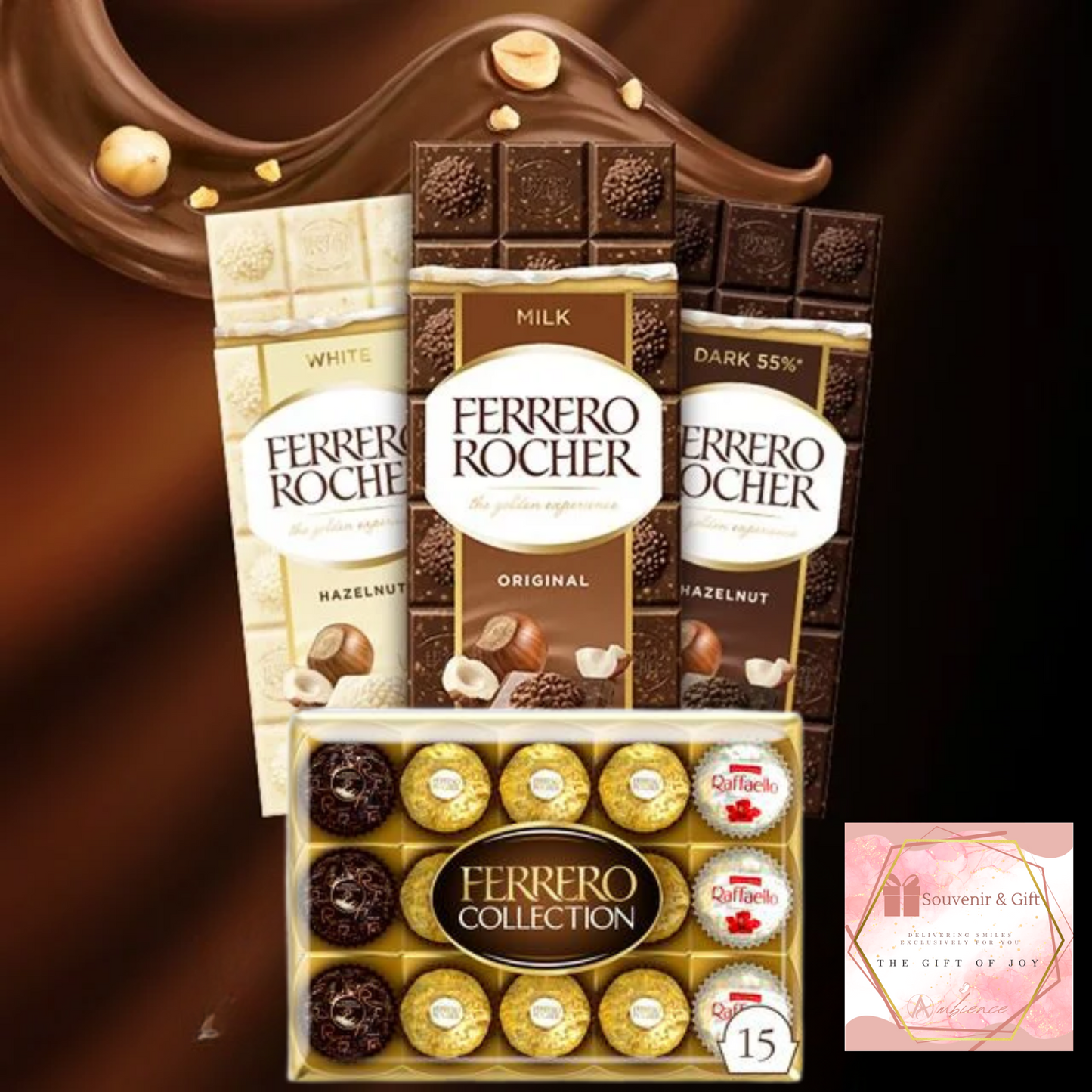 Ferrero Rocher Chocolate Gift Set Box Of Chocolate Milk Chocolate, White Chocolate, Dark Chocolate, Chocolate Gift & Classic 15 Pack Box | Luxury Chocolates Gift Box