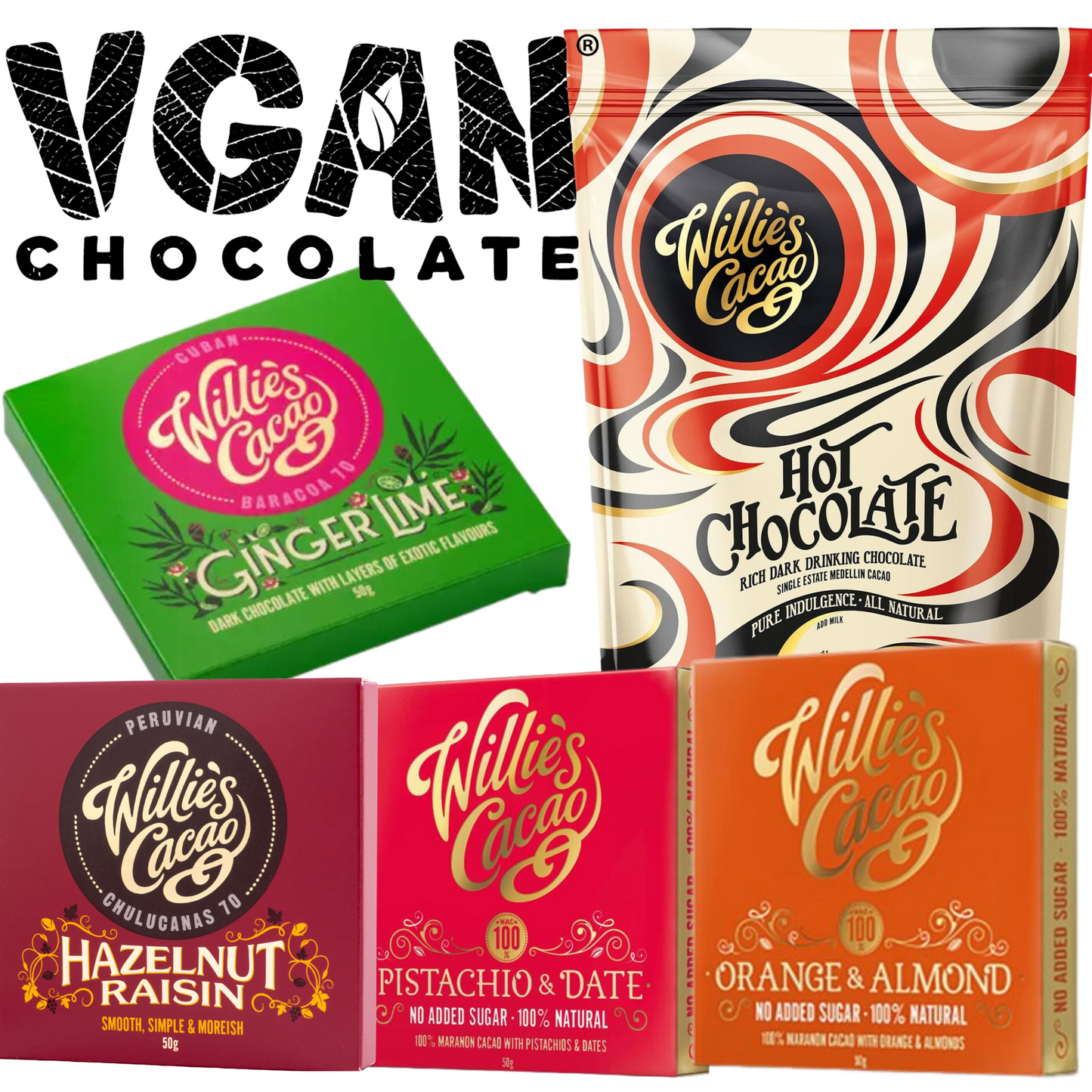 Natural Dark Chocolate & Hot Chocolate Powder 250g Hamper Gifts Box & Card Suitable for Dairy Free, Gluten Free & Vegan Health Gift Set for Christmas, Birthday, Valentine