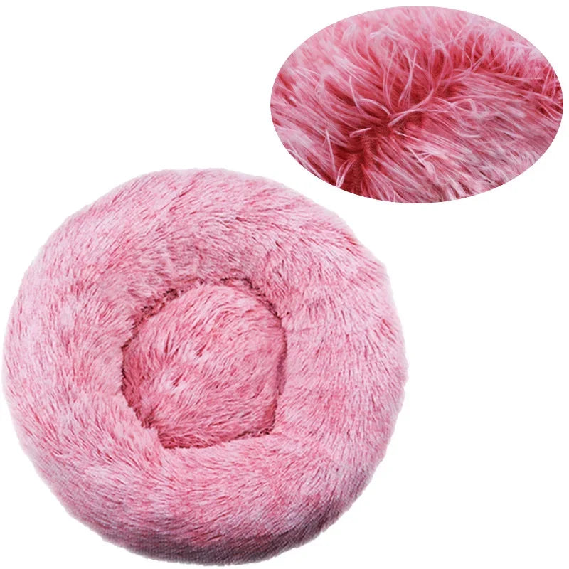 Fluffy Round Pet Bed for Small-Large Cat & Dog Bed Super Soft Cat Bed Long Plush House for House Winter Warm Sleeping Pet Perfect for Gifts Pink