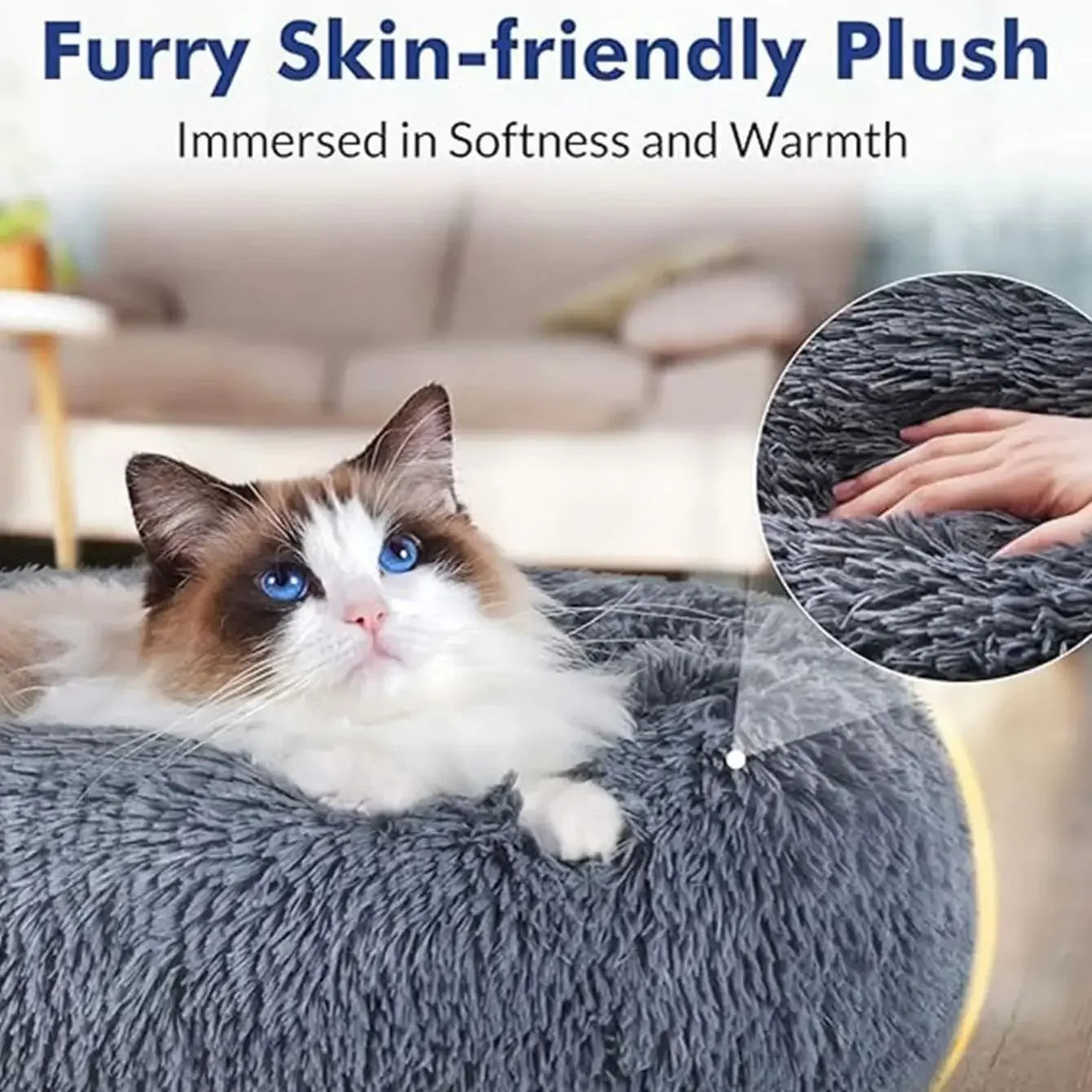 Fluffy Round Pet Bed for Small-Large Cat & Dog Bed Super Soft Cat Bed Long Plush House for House Winter Warm Sleeping Pet Perfect for Gifts