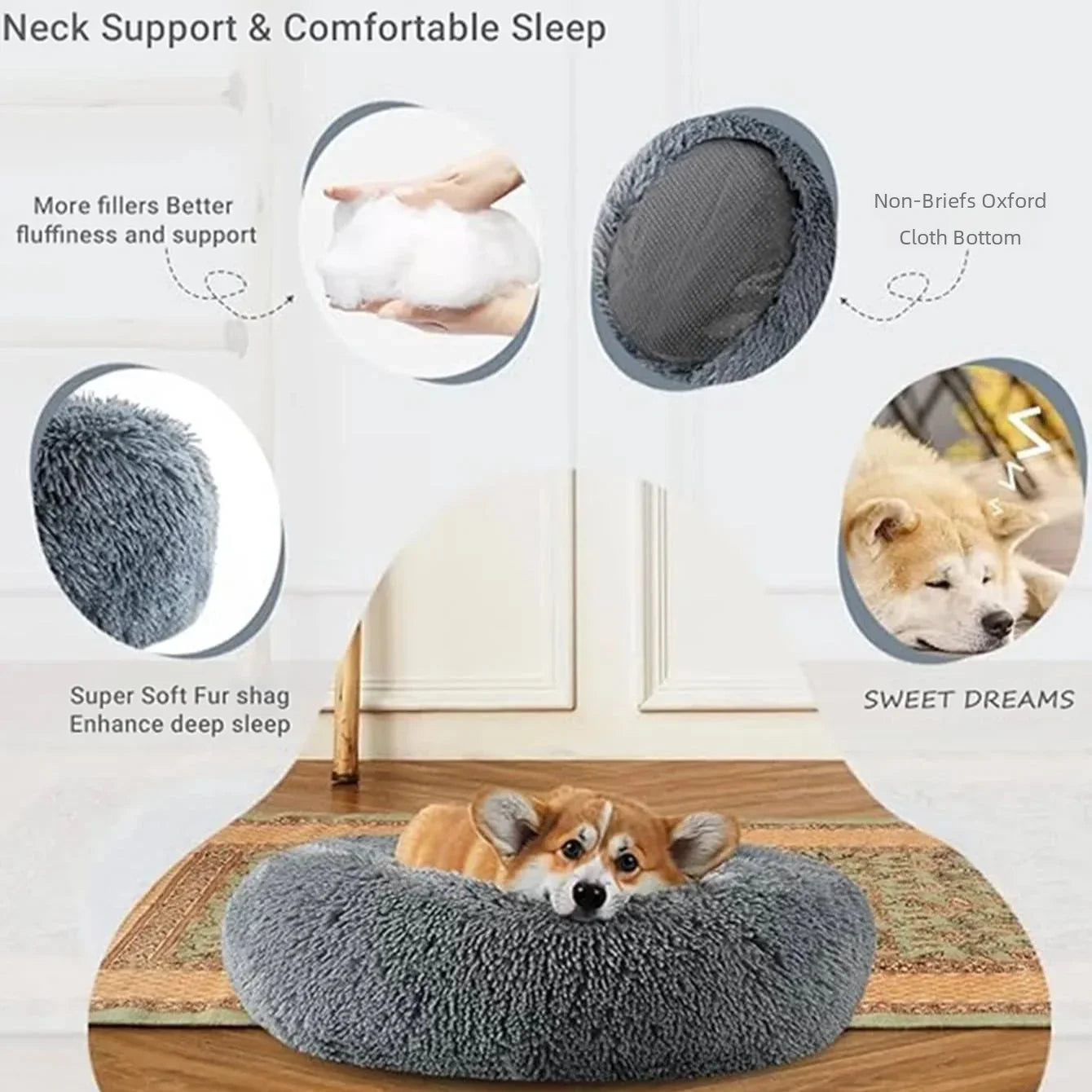 Fluffy Round Pet Bed for Small-Large Cat & Dog Bed Super Soft Cat Bed Long Plush House for House Winter Warm Sleeping Pet Perfect for Gifts